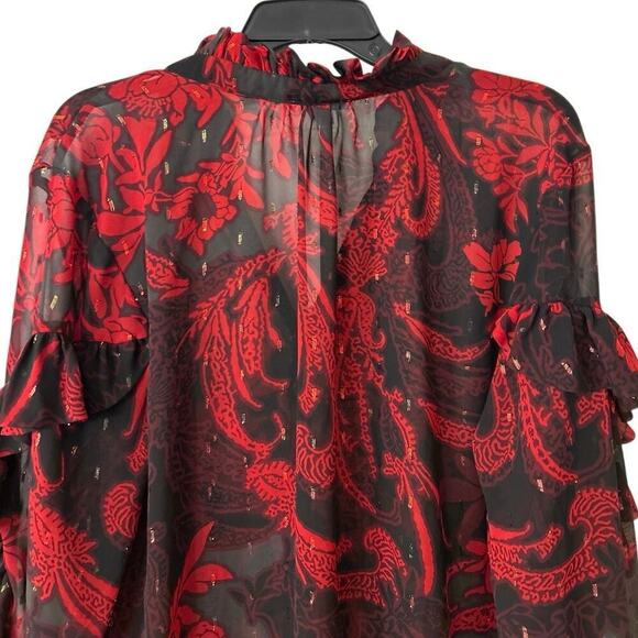 CHICO’S Sheer Floral Ruffle Button Down Chiffon Blouse Size 18 (3.5) Whimsigoth - Picture 11 of 12